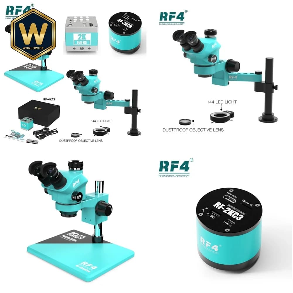 Microscopio Trinoculare RF4 per Uso Industriale con Telecamera 4K HD per Riparazione Schede Madri Smartphone e Microscopia Live Streaming