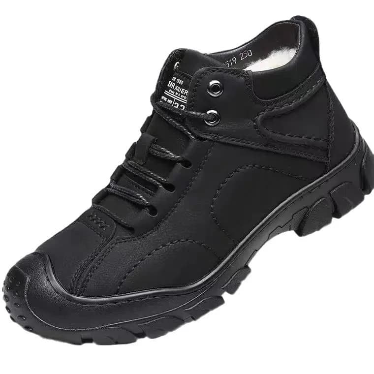 Stivali di cotone da uomo 2025 Scarpe di cotone caldo in pile e ispessito Scarpe di cotone in pelle alte da esterno Scarpe calde da uomo casual