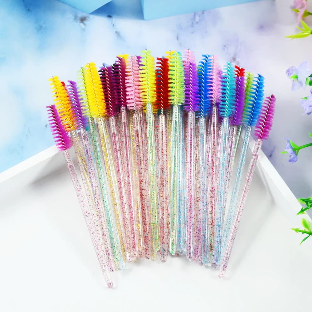 wholesale yelash makeup brushes 50 individual pieces 6 colors applicator mascara disposable comb stick brushes makeup lashes tools