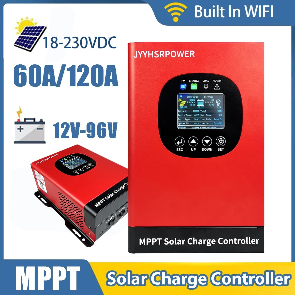 Regolatore di Carica Solare Intelligente MPPT 11520W 230VDC 40A 60A 80A 100A 120A per Batterie Solari, per Casa e Camper