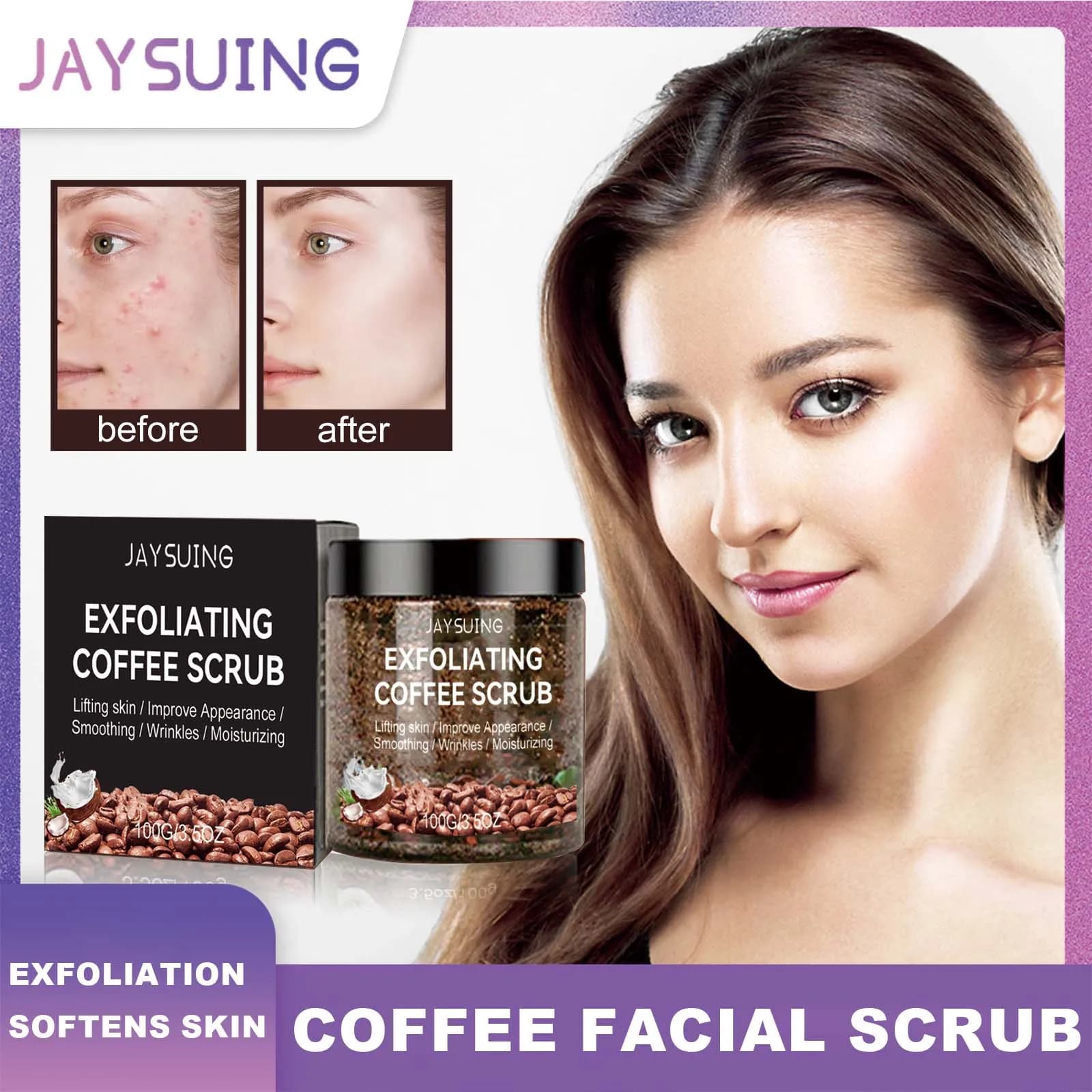 Jaysuing Coffee Facial Scrub All Natural Exfoliation Cleaning Face Moisturizing Nourishing Repair Rough Skin Care Gentle