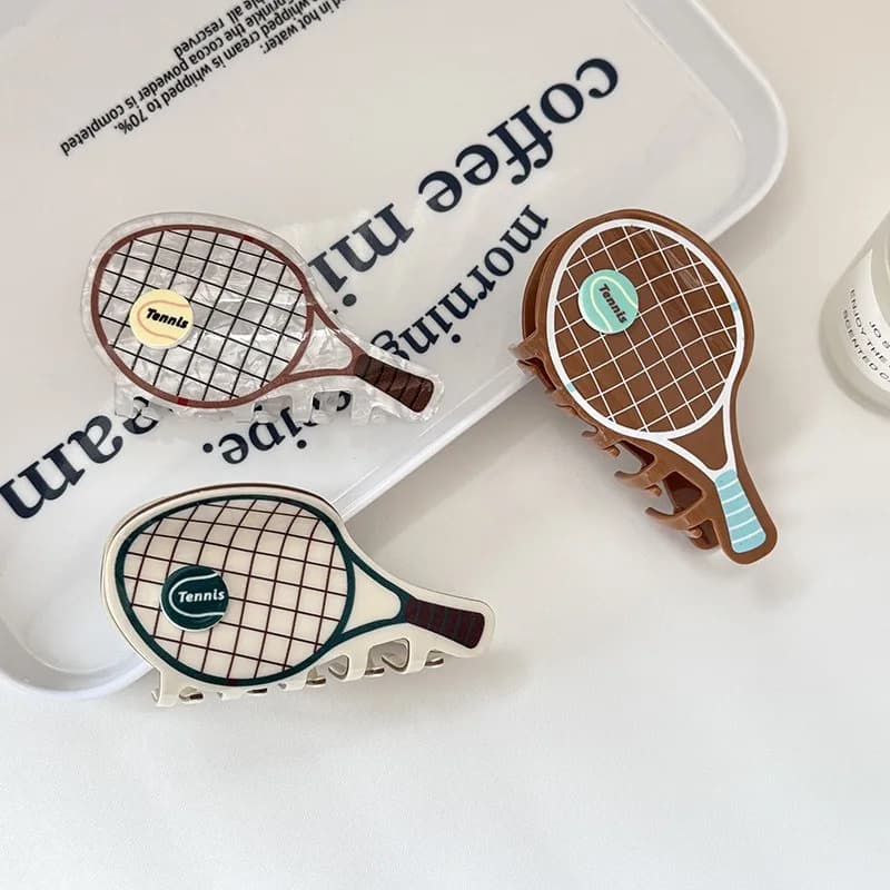 Unique Fun Tennis Racket Shape Hair Claw Clips Lovely Sport Style Shark Hair Clip Trendy Decorative Ornaments For Daily Matching