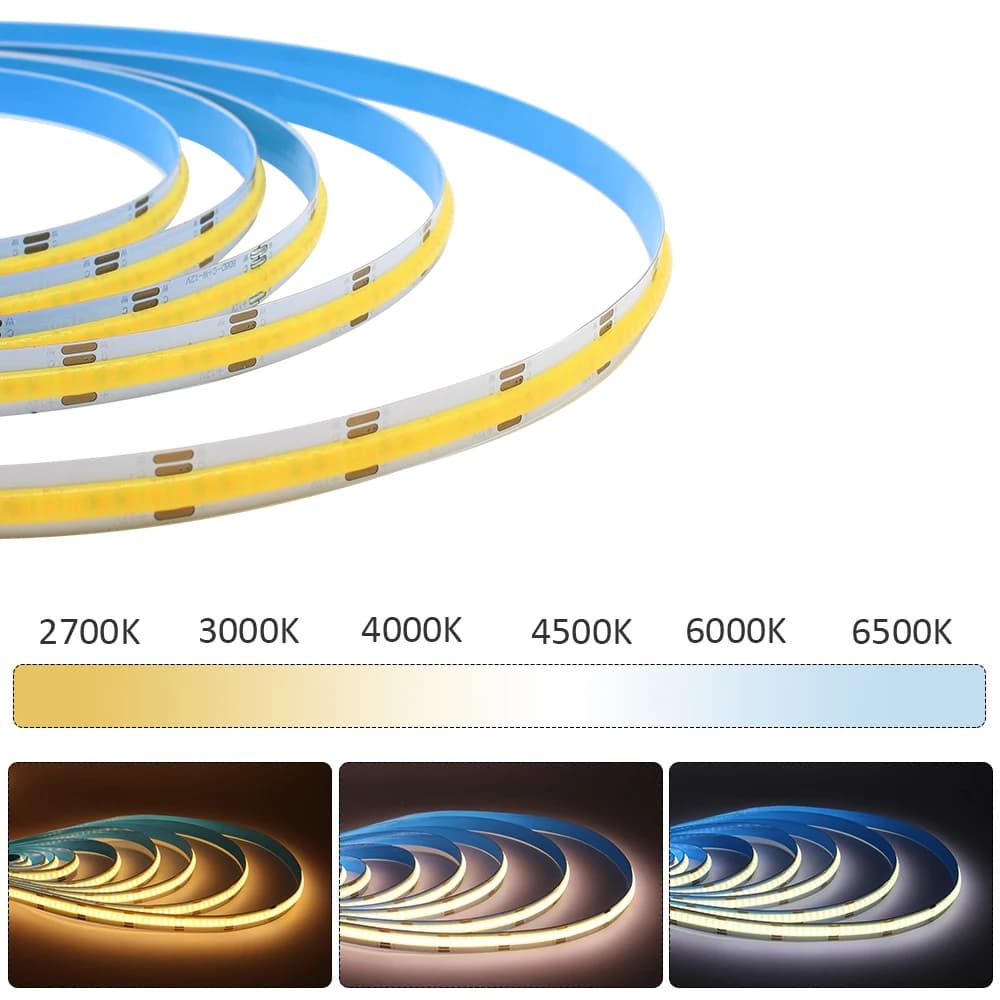 5M CCT COB LED Strip 12V 24V 608 Diodes High Density Dual White 2700-6500K Dimmable Led Tape Ribbon Lamp for Home Decor Lighting
