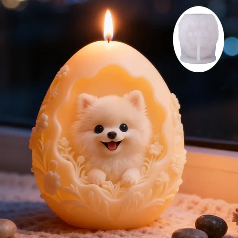 Stampi in silicone 3D fai da te a forma di animale (Pomeranian) per candele, regalo fatto a mano, decorazioni per candele aromatiche, strumento per artigianato creativo