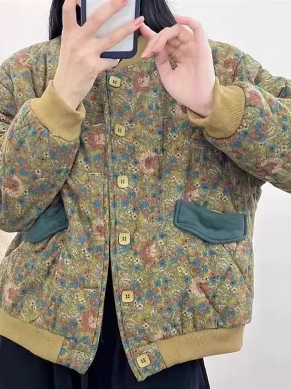 Thickened Cotton Floral Print Women's Jacket Winter New Style Yang Jing Brand Loose Fit Cotton Padded Outerwear
