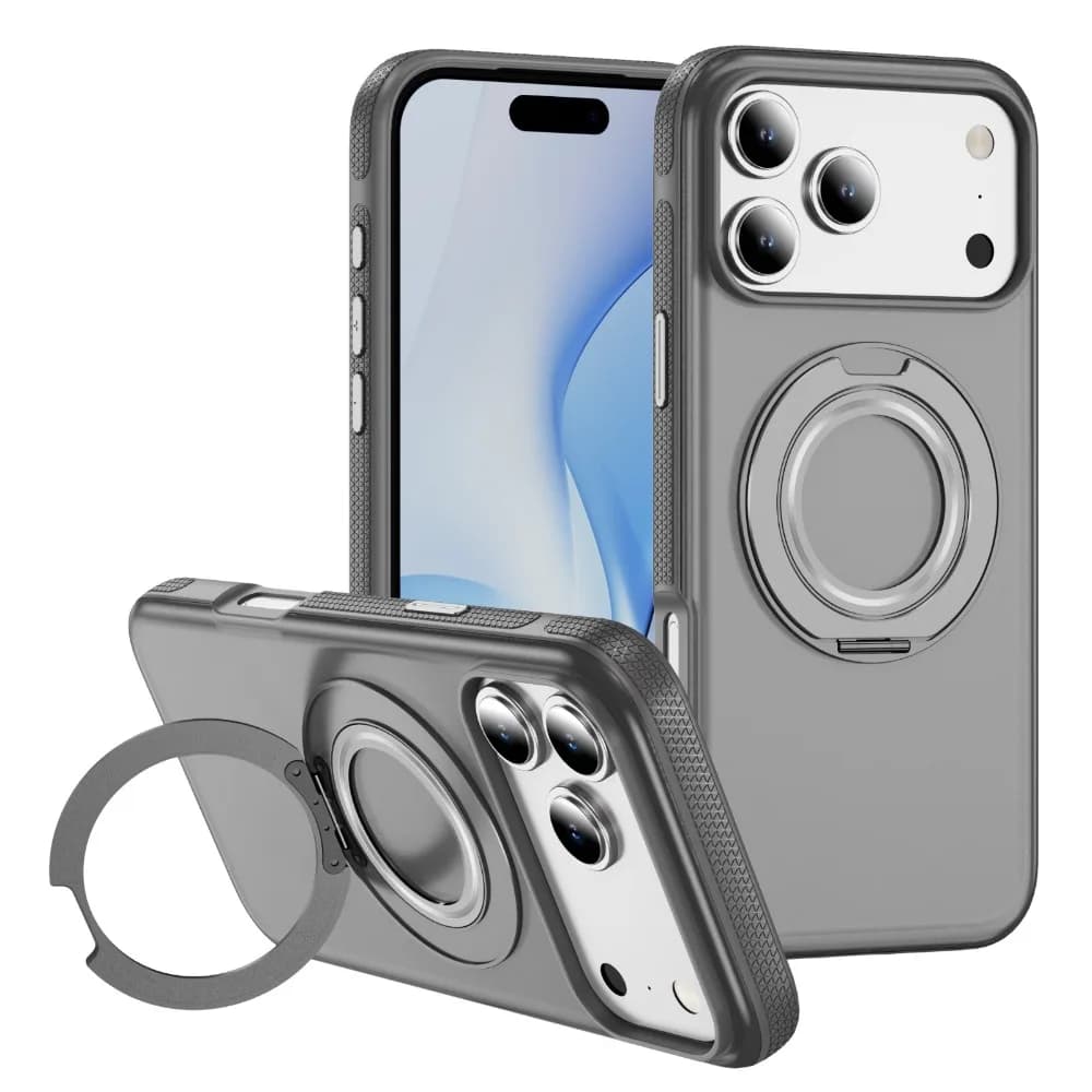 Custodia Magnetica Trasparente Satinata per iPhone 17 16 15 14 Plus 13 Pro Max Air con Anello Girevole a 360° per MagSafe e Supporto Antiurto