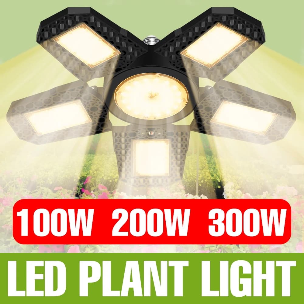Lampada LED per Coltivazione a Spettro Completo 300W E27 Pieghevole e Deformabile, Luce di Riempiemento per Piante, Illuminazione per Serre, Coltivazione di Verdure, Fiori e Semi
