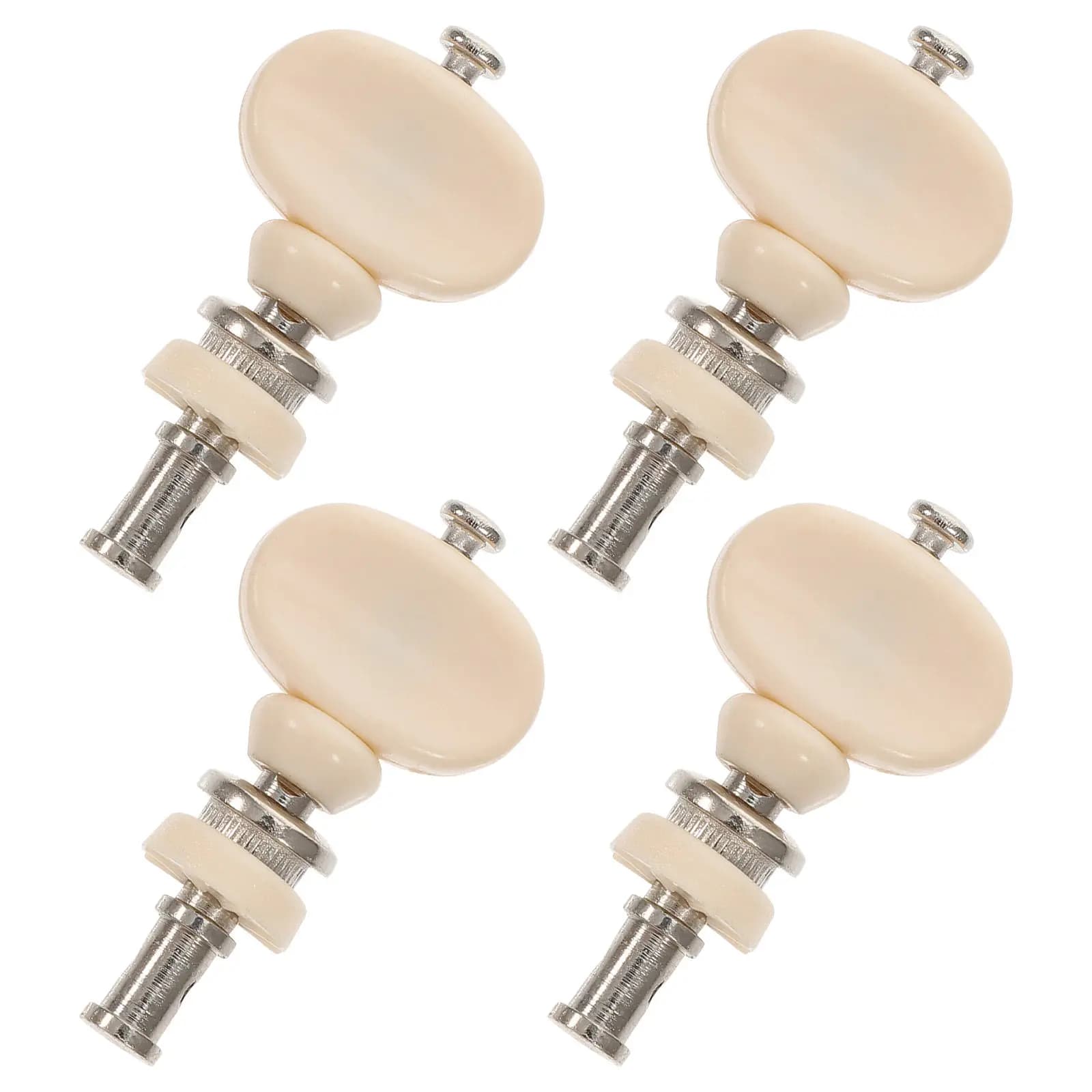 Set di 4 Piroli per Ukulele in Acciaio, Meccaniche a Frizione con Bottoni in Plastica Bianca, Parti per Strumenti Musicali