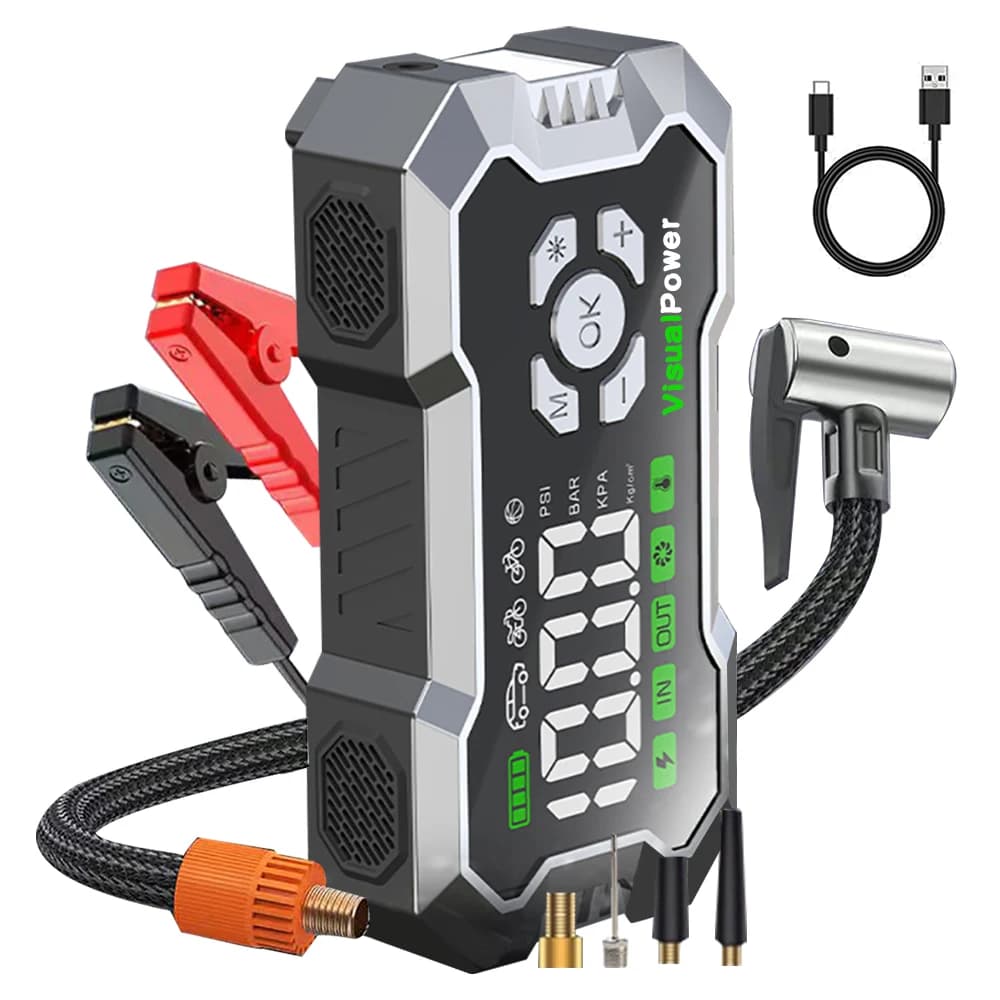 Avviatore di emergenza 3100A con pompa d'aria 150PSI Batteria multifunzione booster (salto + gonfiaggio + USB) per motore diesel a gas per camion auto