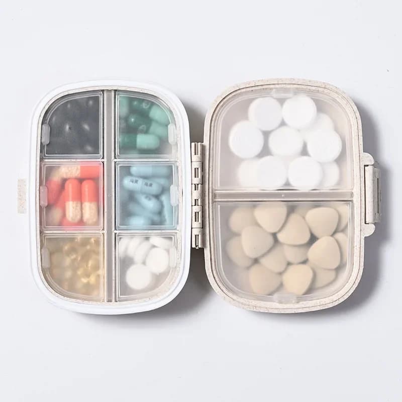 Container Organizer for 8 Grills Tablets with Sealing Ring Travel Pills Box Wheat Straw Material Preservation of medicines for vitamin tablets