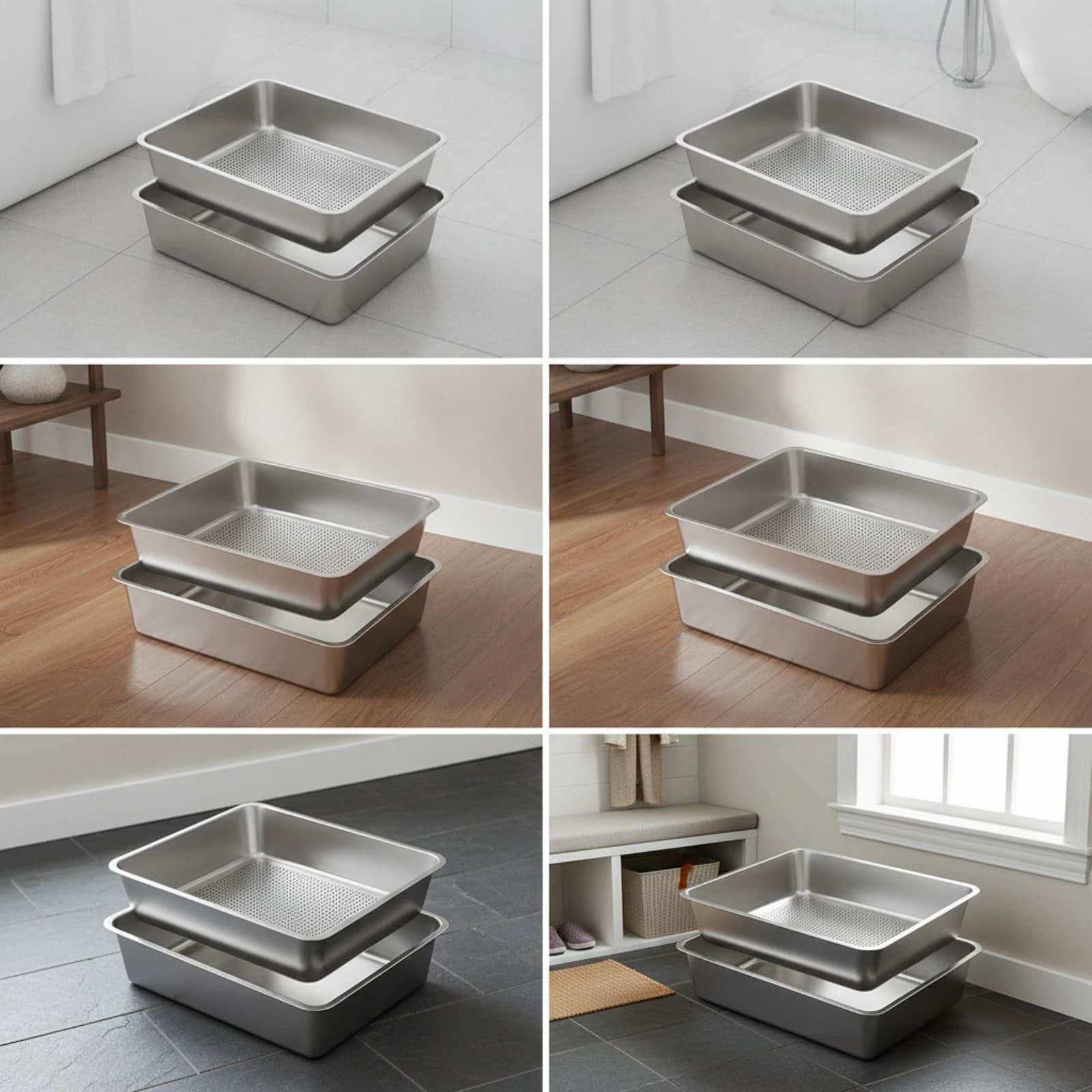 Stainless Steel Litter Box Rust-Resistant Sifting Litter Box Pet Supply High-Density Portable for Cats, Home, Apartments