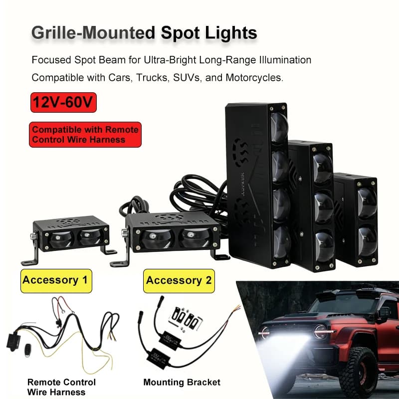 Barra Luminosa Ausiliaria a LED con Telecomando e Cablaggio, Faro Spot/Flood/Fendinebbia per Fuoristrada, Camion, Auto, Moto, Barca 12V