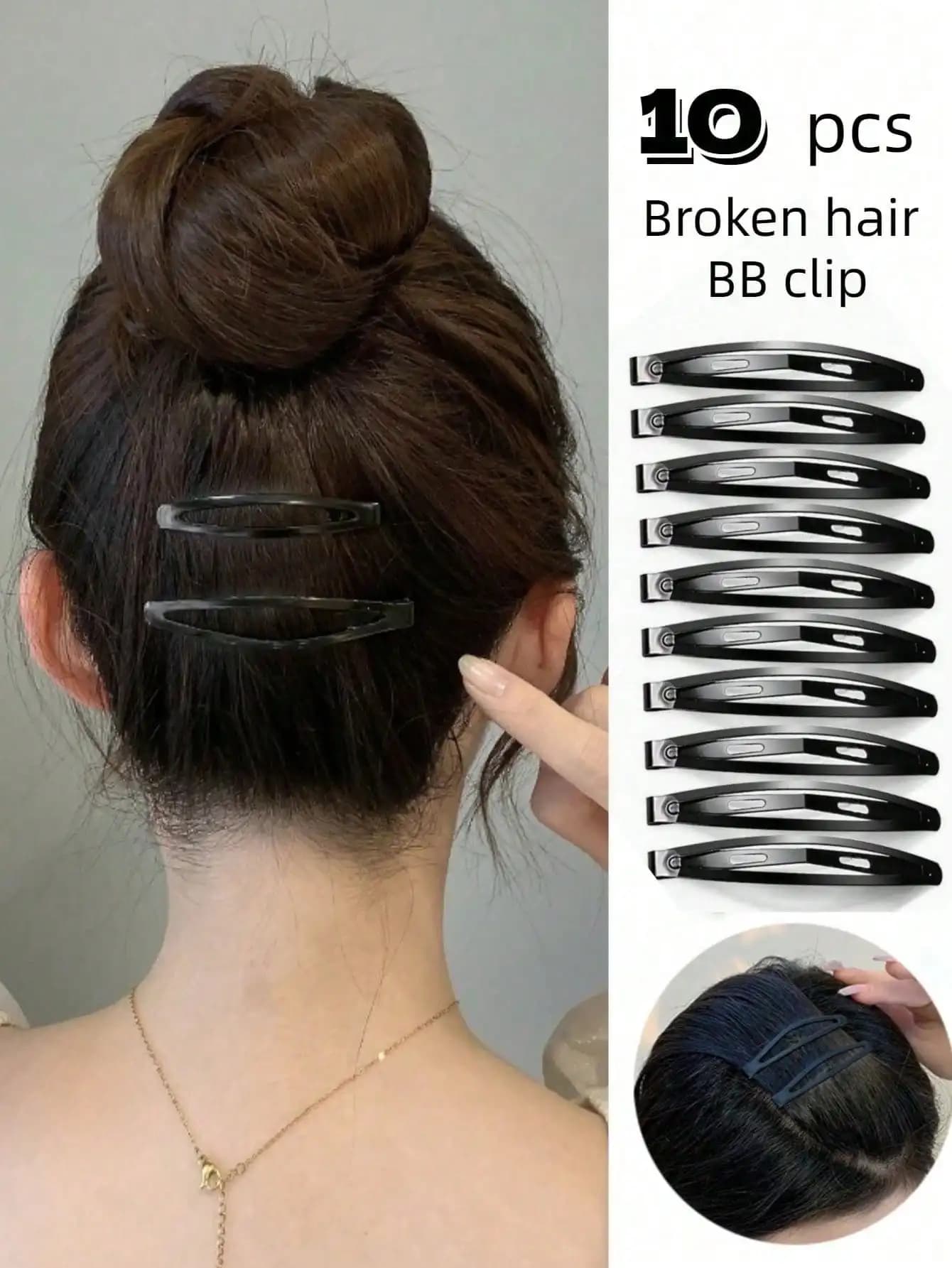 10pcs Thick Matte Black Hair Clips, Curved Bangs,Professional Snap BB Clip Barrettes For Broken Hair, Minimalist Hair Accessories For Women