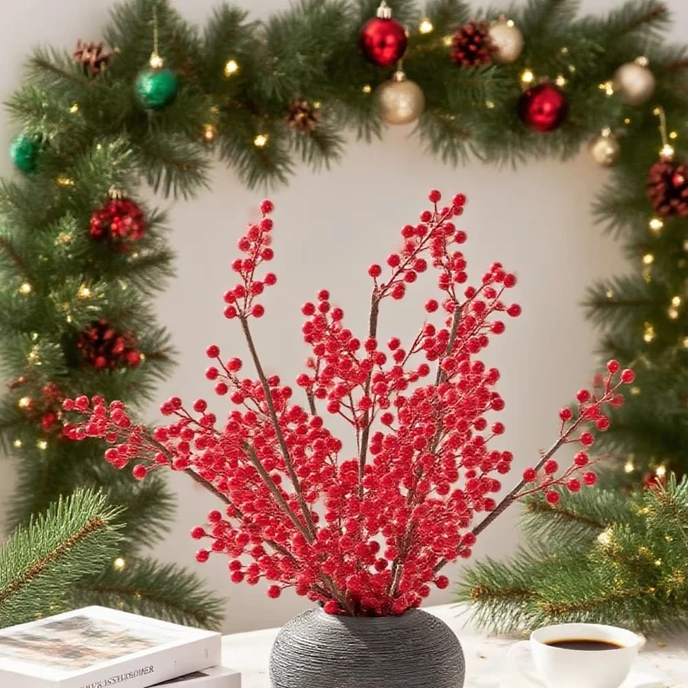 2/4pcs Artificial Plant Holly Little Red Fruit Christmas Home Vase Table Decoration Outdoor Garden Bouquet Wedding DIY Gift Box