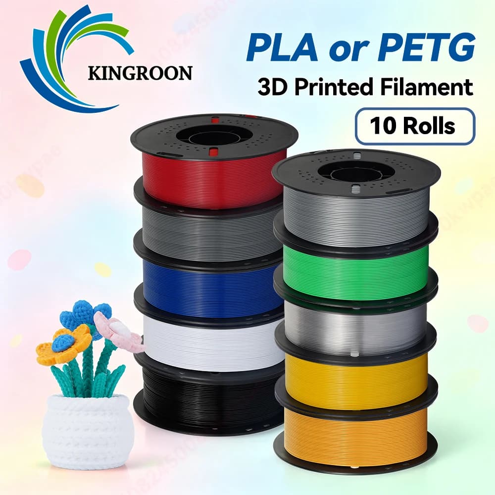 KINGROON 22LBS PETG or PLA 3D Printer Filament 10 Rolls 1KG 1.75mm Eco-Friendly Good Toughness Mix Color Consumables Material