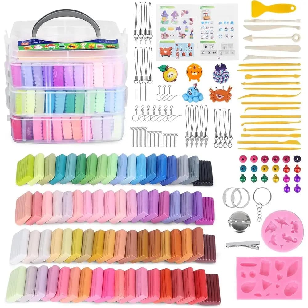 Kit in argilla polimerica 72 colori, argilla modellante per bambini, forno per stampaggio antiaderente con 20 strumenti per scolpire e 82 accessori fai da te,