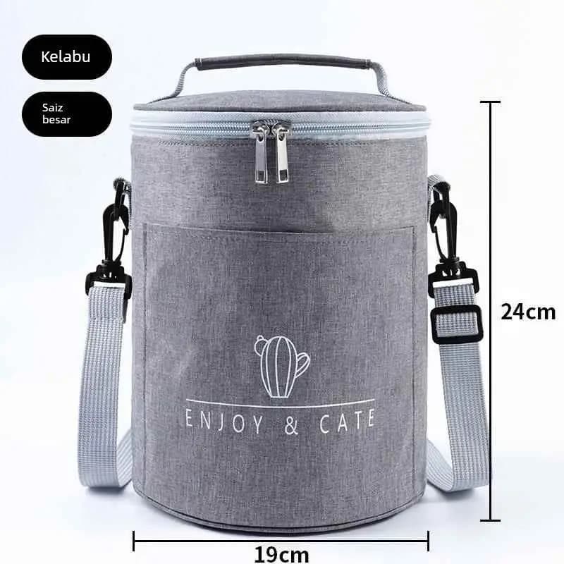 Borsa Termica Rotonda in Alluminio Rinforzato per Pranzo, Contenitore Portatile per Alimenti con Rivestimento Termico a Lunga Durata e Bento