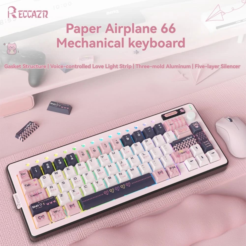 Reccazr Paper Plane 66 Tastiera meccanica Guarnizione tri-modale wireless Hot-swap Personalizzato 65% Alluminio Tastiera da gioco per ufficio Regalo