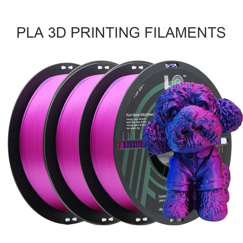3D Printer Filament, HP3DF,Dual-color Blue+Purple PLA Filament, 1.75mm Accuracy +/- 0.02mm, 3KG (3 rolls), Fit Most FDM Printer