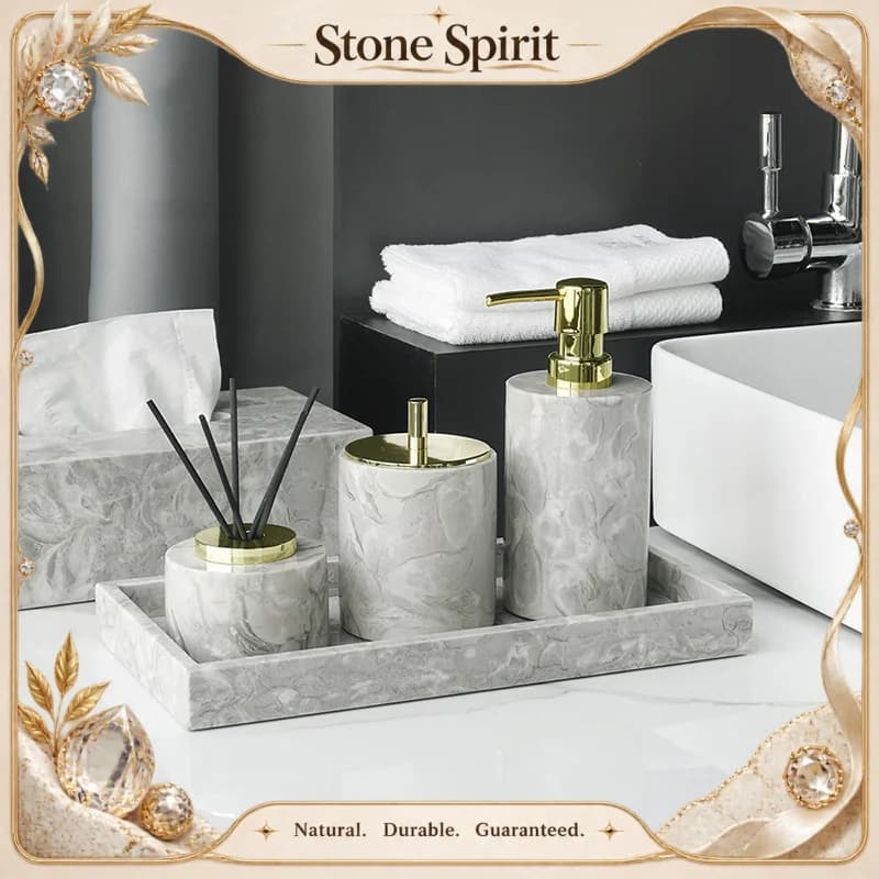 Pitaya Flower Natural Marble Bathroom Accessories Sets Soap Dispenser Toothbrush Holder Cup Toilet Brush Ashtray Jewelry Trays