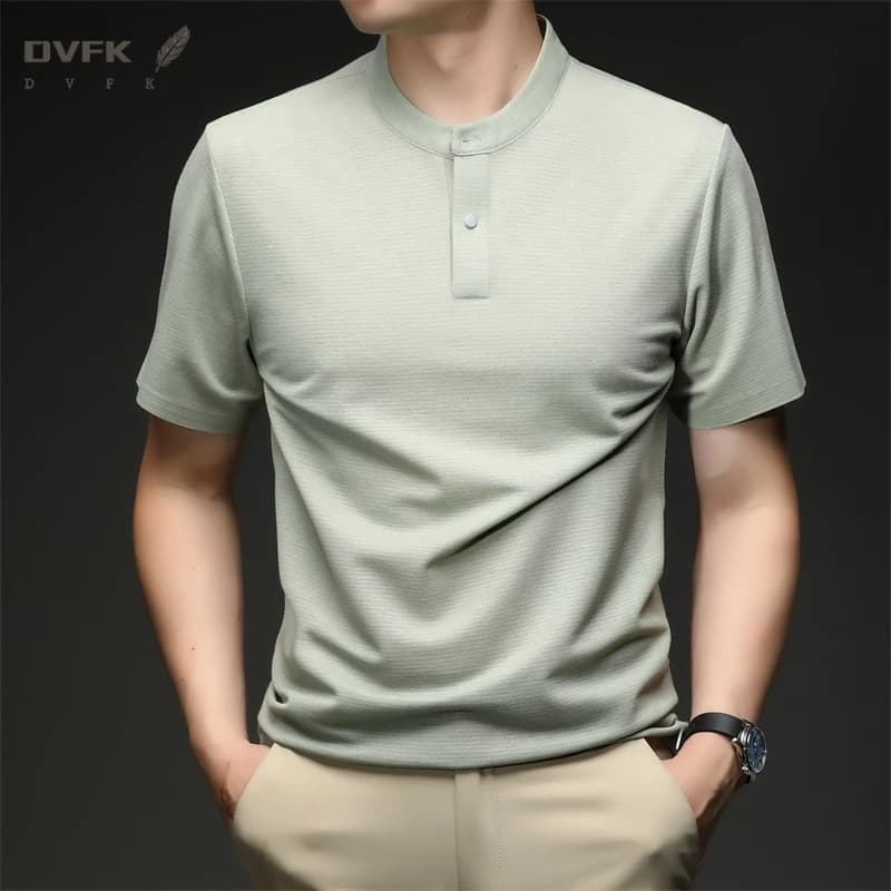 T-Shirt Casual da Uomo con Colletto Henley, Manica Corta, Traspirante, Abbottonatura Frontale, Tessuto Waffle, Comoda per Tutte le Occasioni