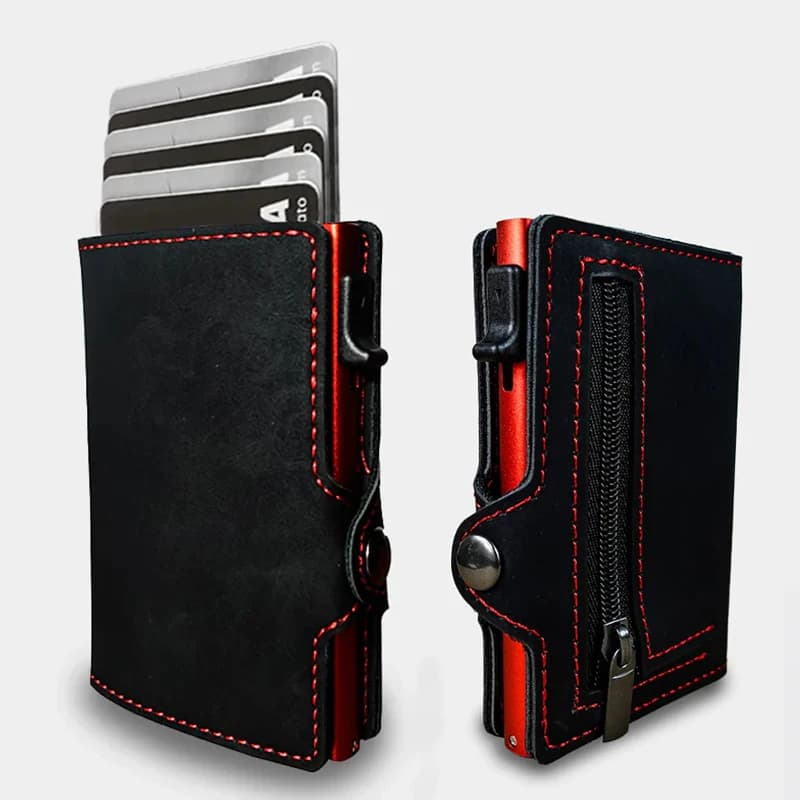 CASEKEY Men's Wallet Billetera RFID Blocking Pop Up Credit Card Holder Mini Bag Pu Tarjetero Leather Card Holder with coin purse
