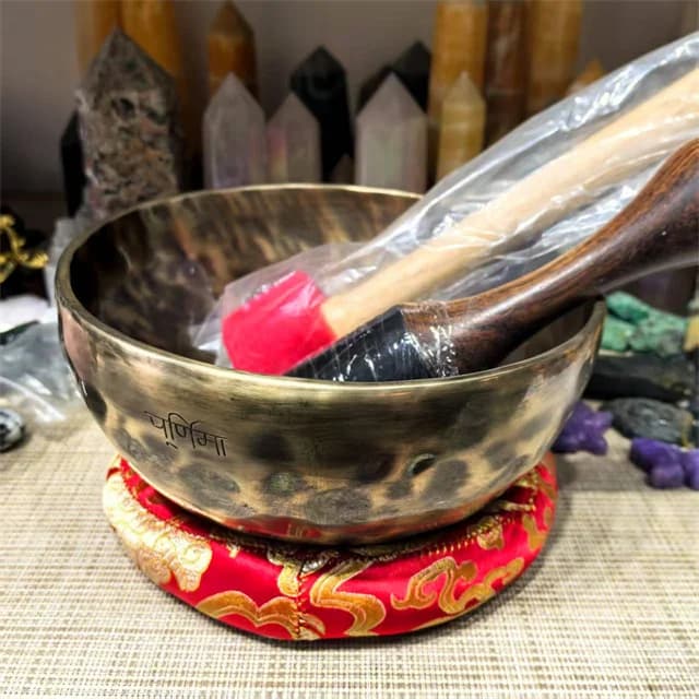 8 Inch Handmade Spiritual Crafts 20cm Black Copper Tibetan Full Moon Singing Bowls Sets for Yoga Healing Music and Buddhist Pray