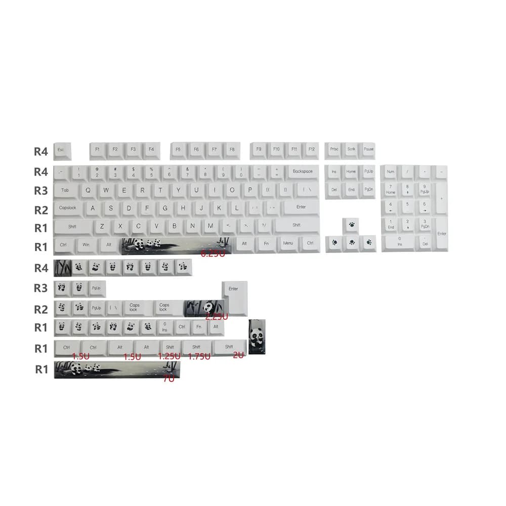 Original Design Panda Keycap Cherry Profile 142 keys ISO Enter DYE Sublimation PBT Keycaps for mechanical game keyboard