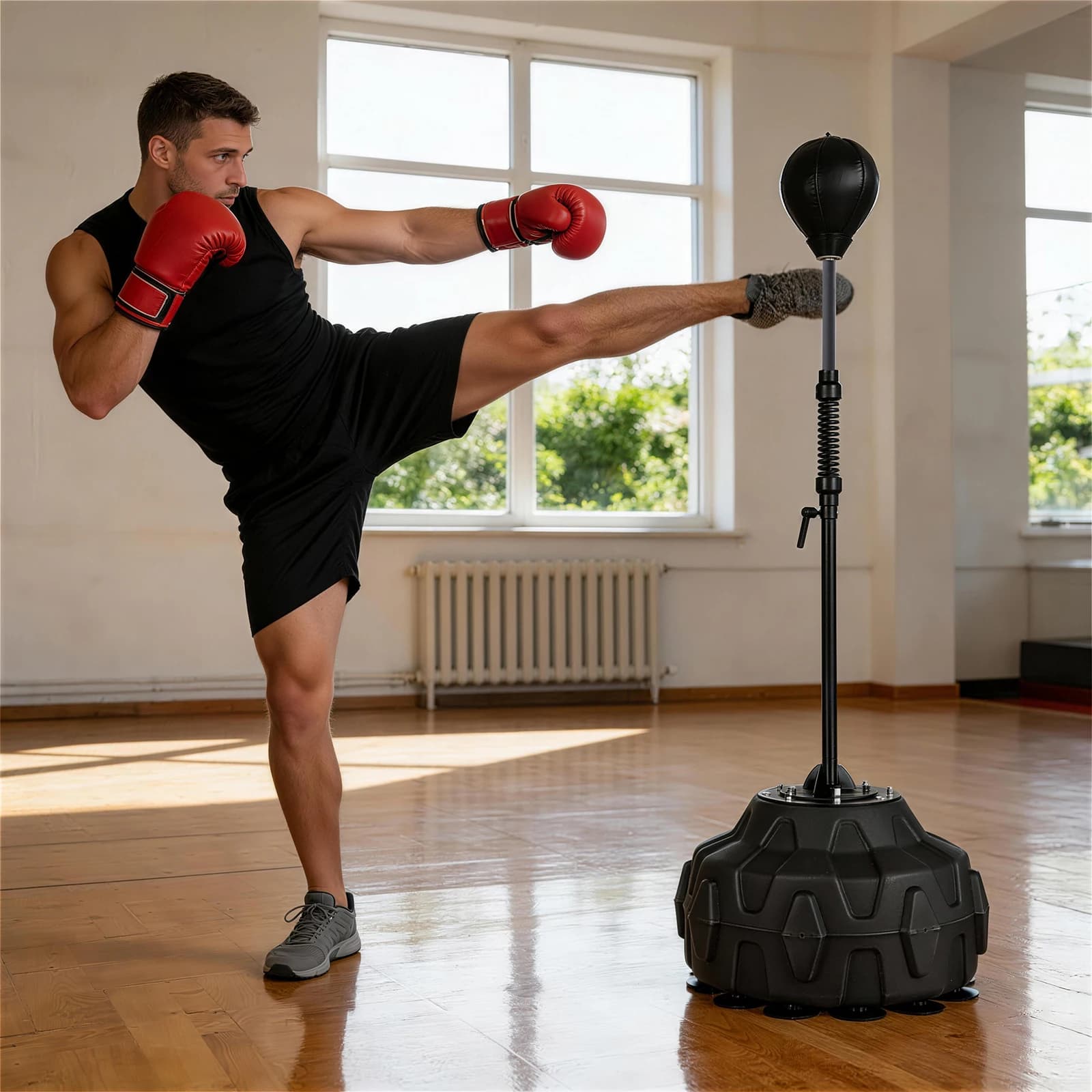 Sacco da Boxe Reflex con Supporto, Palla Veloce Regolabile in Altezza per Allenamento Fitness a Casa, Palestra, MMA, Cardio