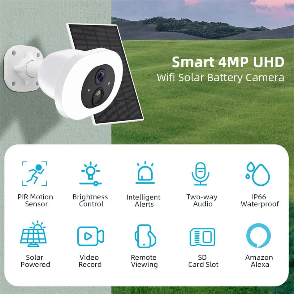 4MP iCsee APP 5x Zoom Energia solare Wireless WIFI IP Telecamera bullet Full Color AI Rilevazione umanoide Sicurezza CCTV Baby Monitor