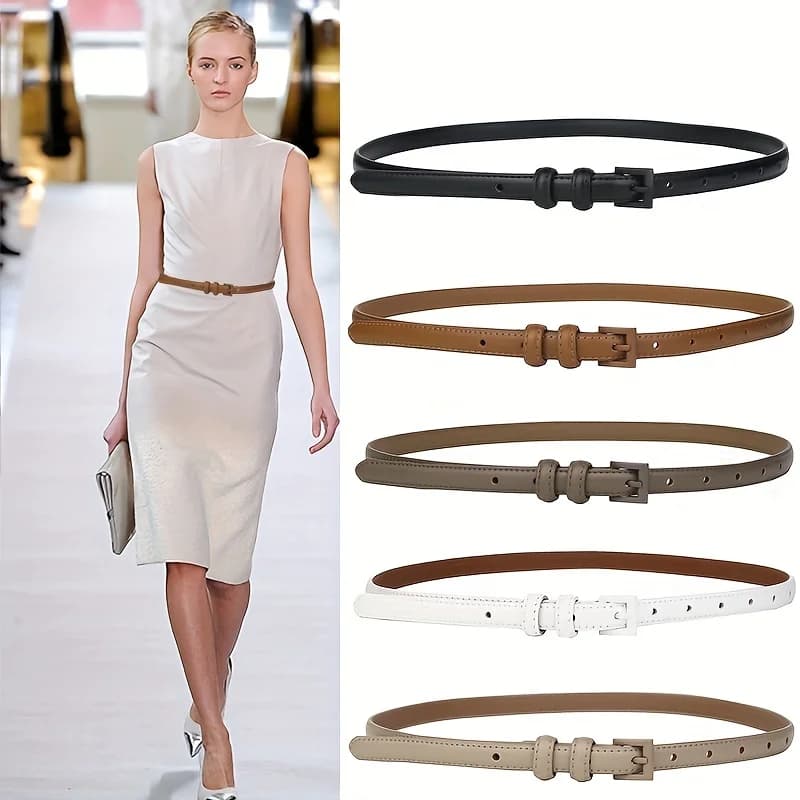 Cintura Sottile in Vera Pelle per Donna, Cintura per Jeans con Fibbia in Metallo alla Moda