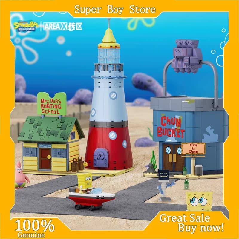 Blocchi da Costruzione Spongebob Bikini Bottom Scuola Guida Plankton Chum Bucket, Giocattolo per Bambini, Regalo di Natale e Compleanno