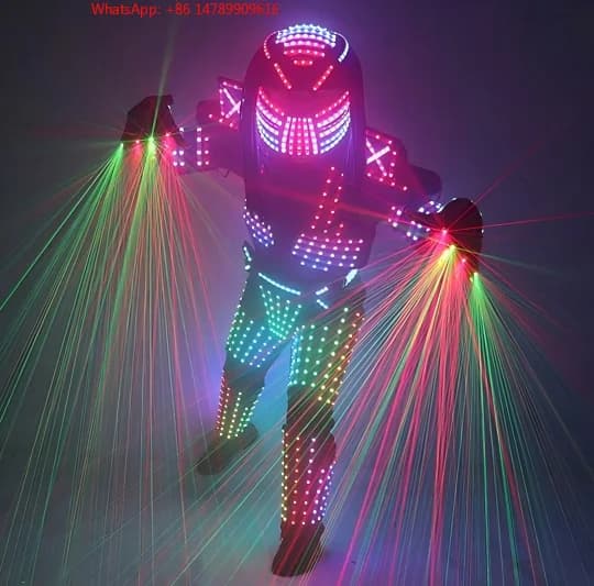 Costume Robot Luminoso LED, Armatura Luminosa RGB, Giacca da Ballo LED, Tuta Robot da Palcoscenico con Luci e Guanti per Discoteche e Bar