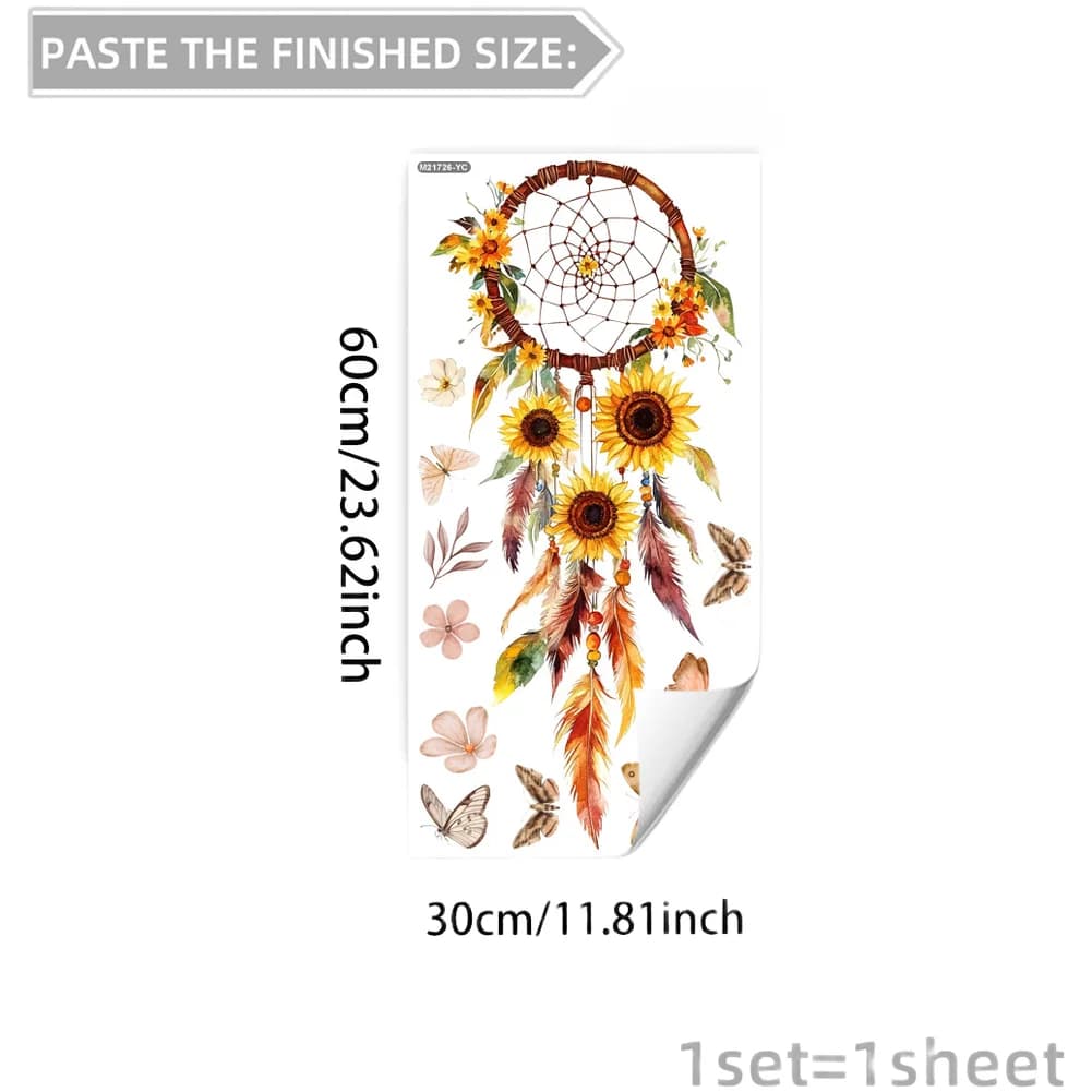 Sunflower Dreamcatcher Wall Sticker 11.81x23.62in Yellow PVC Removable Decor for Living Room Bedroom Modern Decor