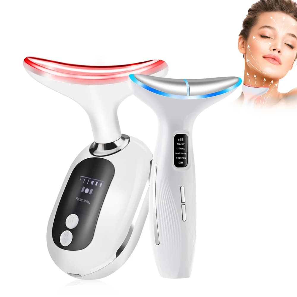 Massaggiatore per Collo e Viso a Microcorrente EMS, Dispositivo Rassodante per la Cura della Pelle con Terapia a LED per Ridurre le Rughe del Collo, Uso Domestico