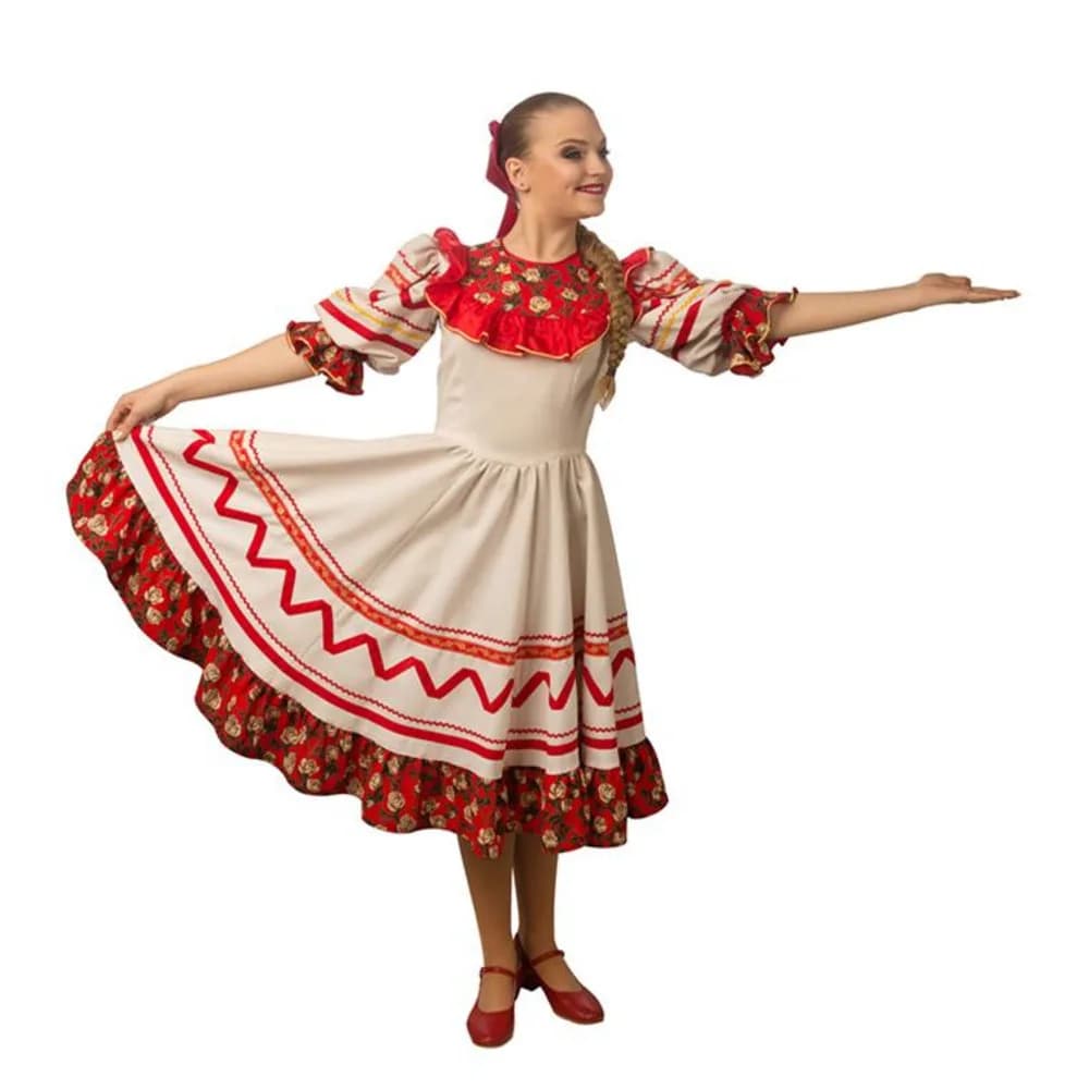 Russian Traditional Dance Performance Costume Red And White Floral Dress Restaurant Russian Folk Dance Sarafan Costume