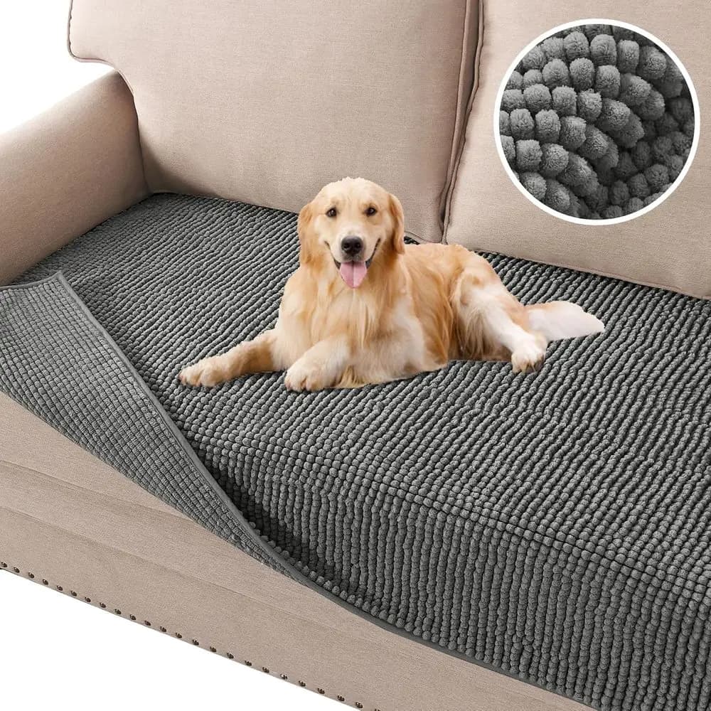 Coperta per cani in ciniglia spessa, protezione antiscivolo per divano per animali domestici, grigio (35 x 82)