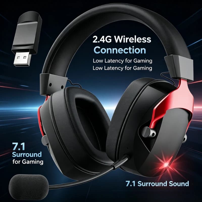 New Wireless Over-Ear Gaming Headset with Mic, 2.4G & Bluetooth Dual Mode Headphones for PC, PS5, Professional Gaming Earphones