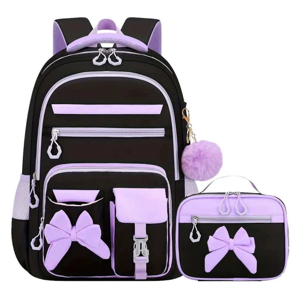 3PCS Cartoon Backpack,lunch Bag,Pencil Case Set Oxford Cloth Waterproof Bow-knot Schoolbag Set Lightweight Large Capacity
