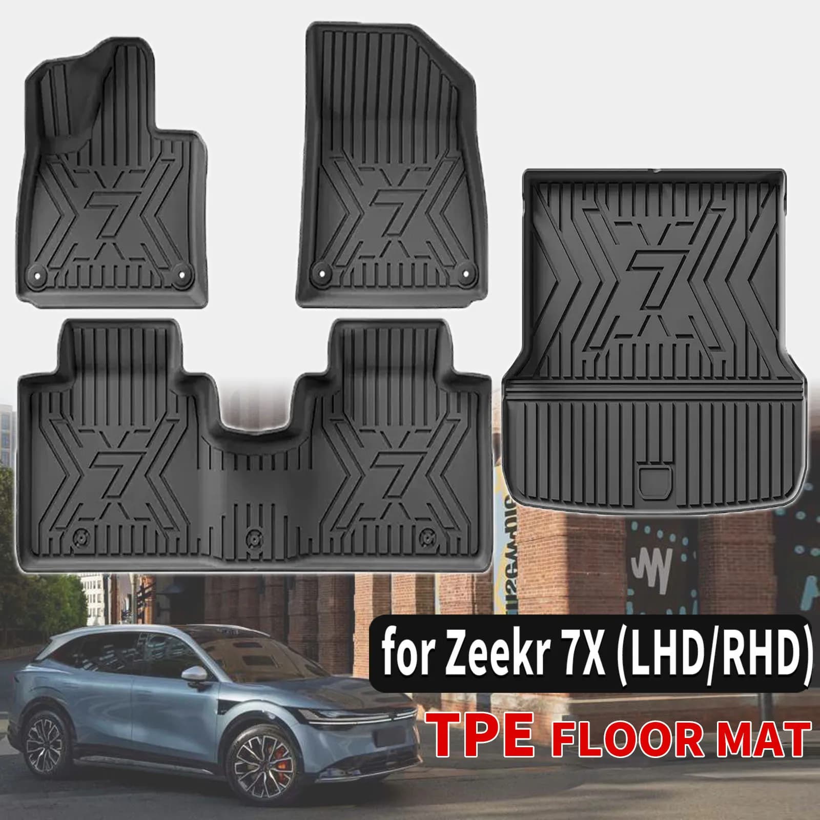 Tappetini TPE Personalizzati per Zeekr 7X 2026 2025 2024 RHD/LHD, Set Completo Ecologico e Impermeabile per Tutte le Stagioni, Accessori per Rivestimenti Pavimento