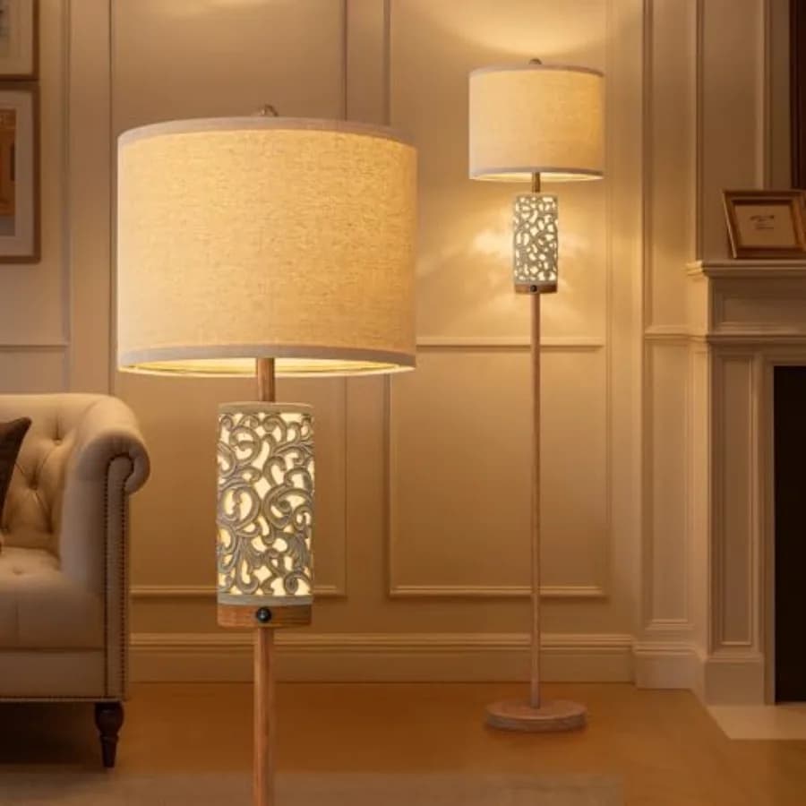 Lampada da Terra 65 Pollici con Luce Notturna, Lampada da Terra Stile Rustico per Camera da Letto, Lampada da Terra Alta per Soggiorno, Lampada da Terra Vintage con Luce
