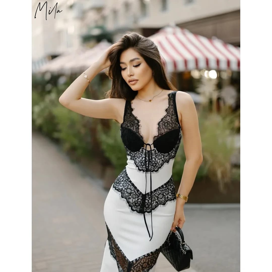 Mila Customized White V-neck Mermaid Bow Simple Prom Dress Lace patchwork Formal Evening Ankle-Length Vestidos De Fiesta 2026
