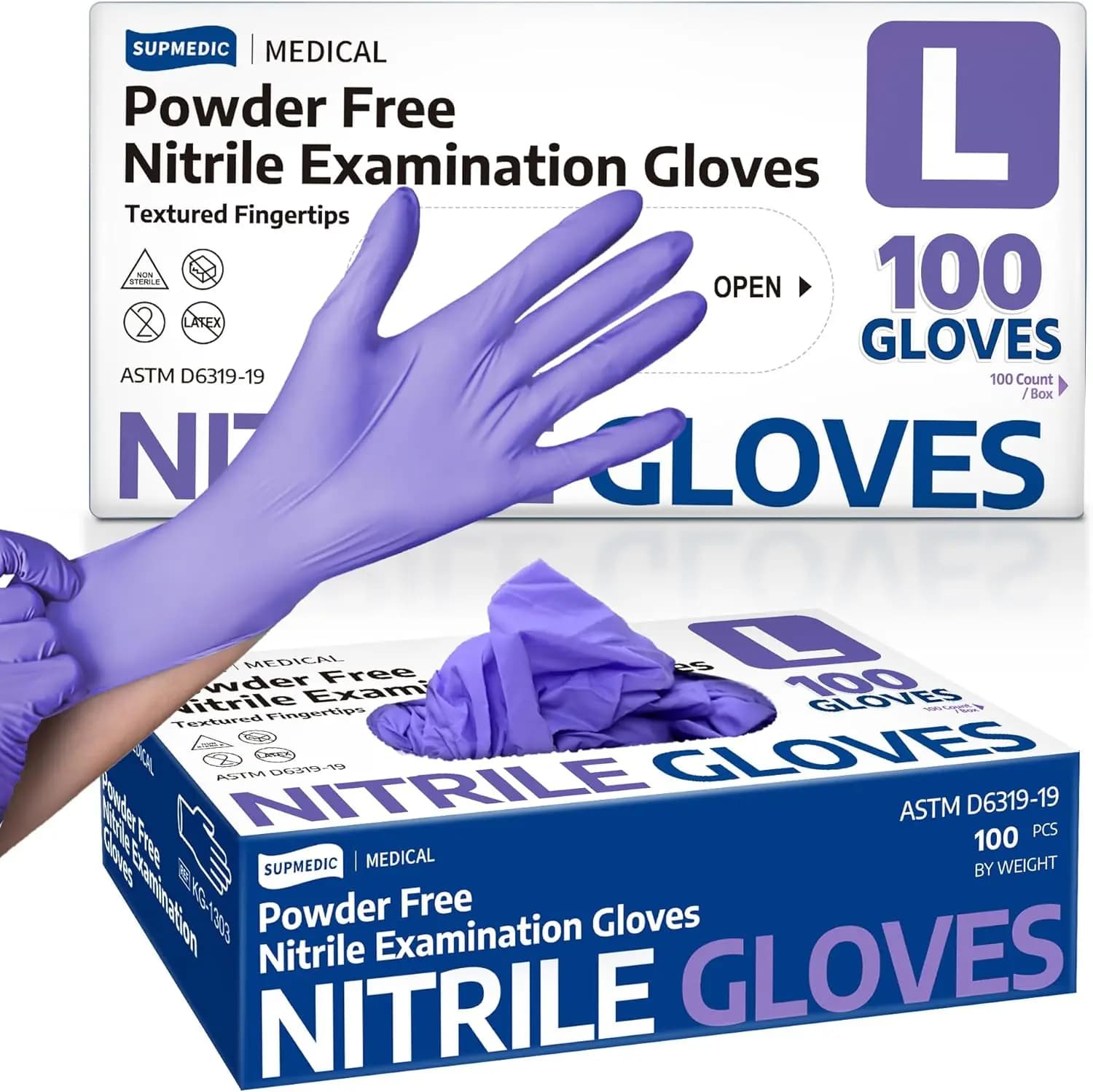 Guanti Monouso in Nitrile, 100 Pezzi Senza Lattice e Senza Polvere, Sicuri per Alimenti, per Cucina, Pulizia, Laboratorio ed Esami