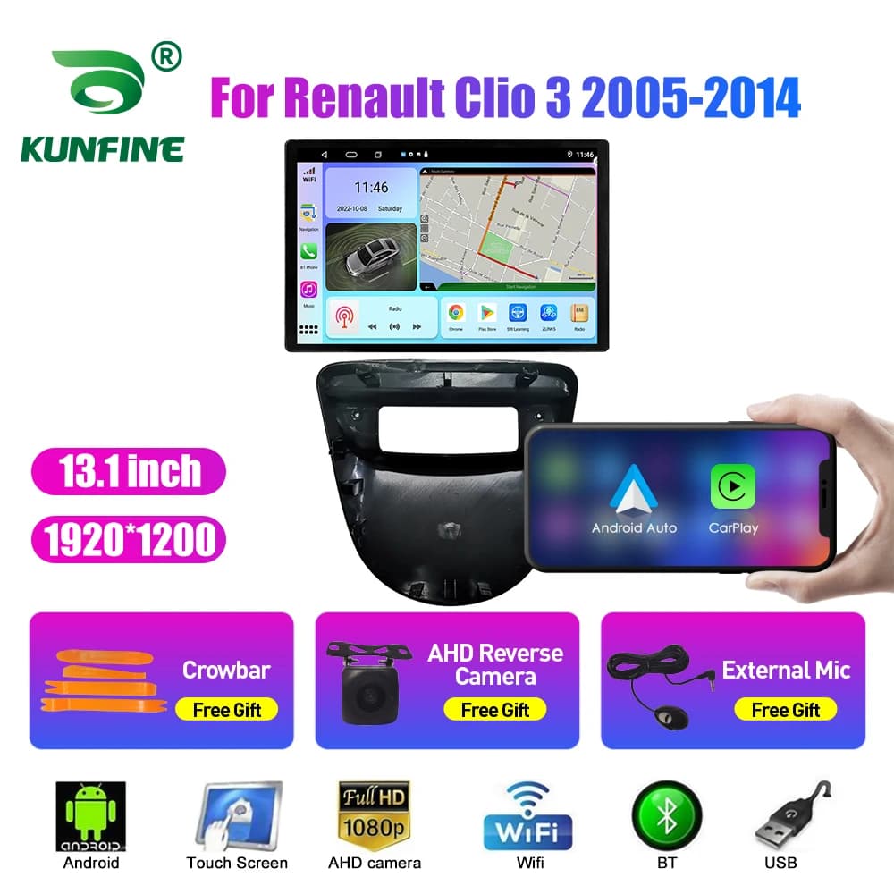 Autoradio da 13.1 pollici per Renault Clio 3 2005-2014 Car DVD Navigazione GPS Stereo Carplay 2Din Multimediale centrale Android Auto