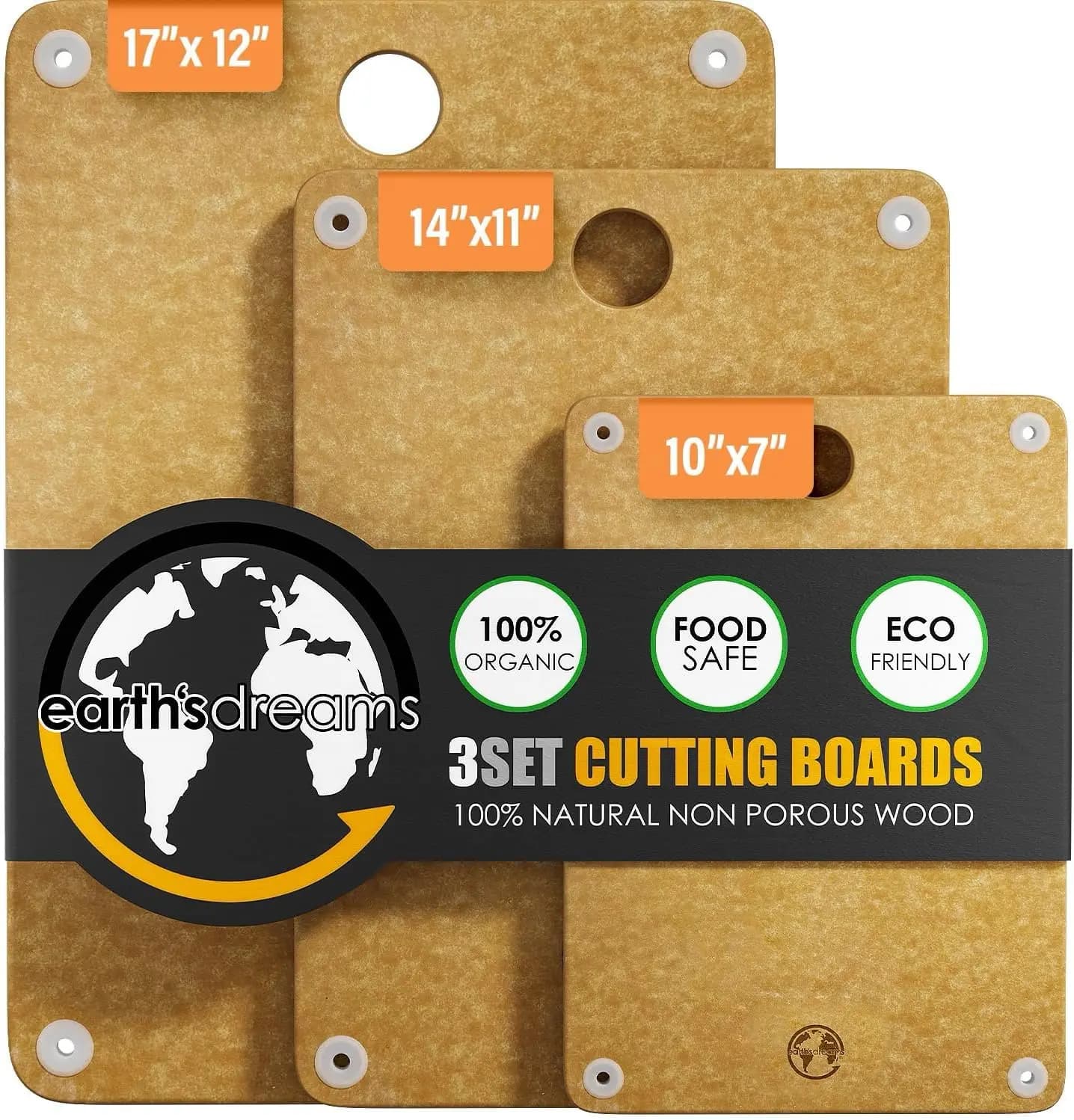 Set of 3 Wood Sizes: Small, Large and Extra Large - For Cold cuts, Non-toxic, Dishwasher Washable