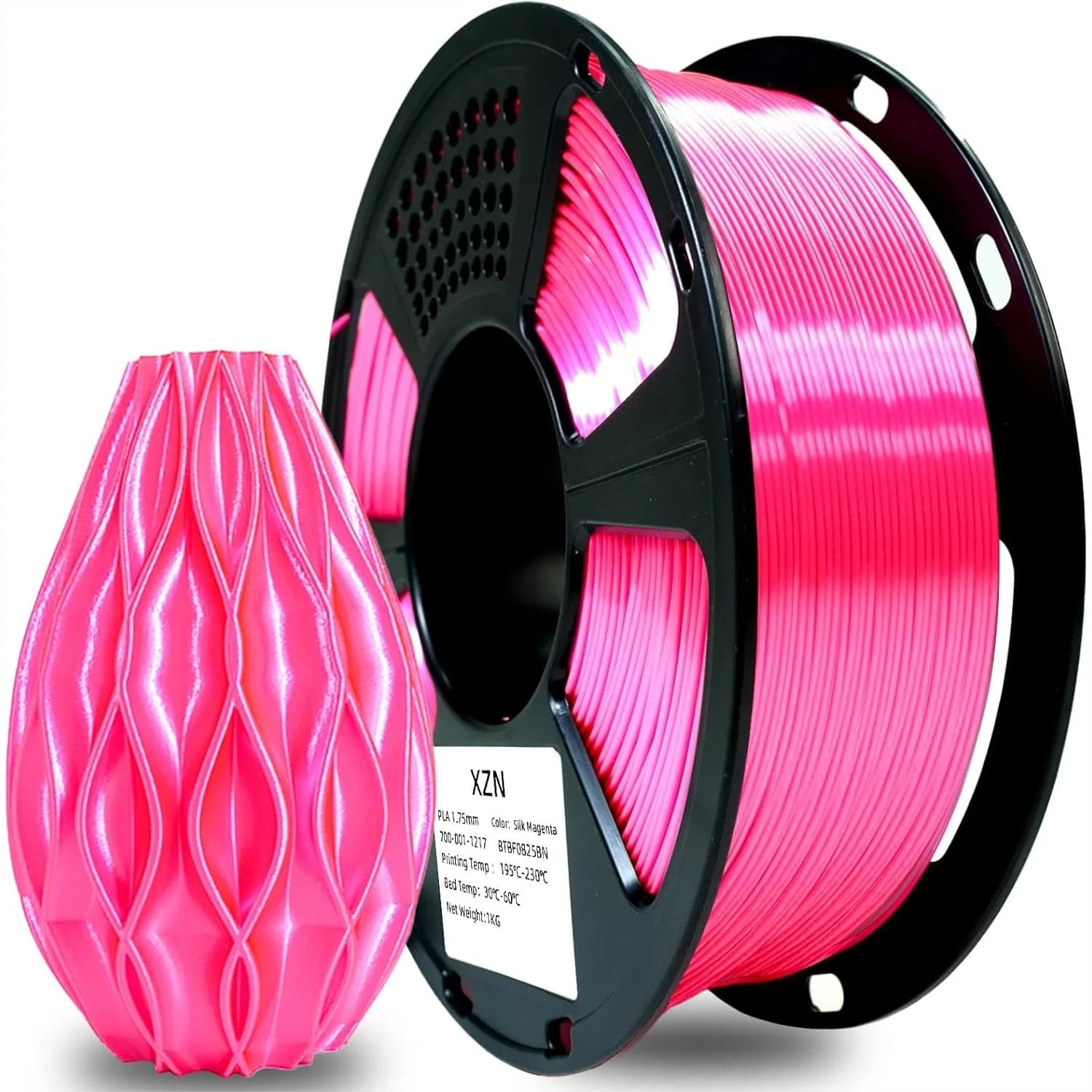 Filamento PLA Seta 1.75mm Rosa Magenta, Bobina da 1kg con Riduzione delle Fili Intrecciati e Maggiore Resistenza per Stampa 3D, Dimensionale