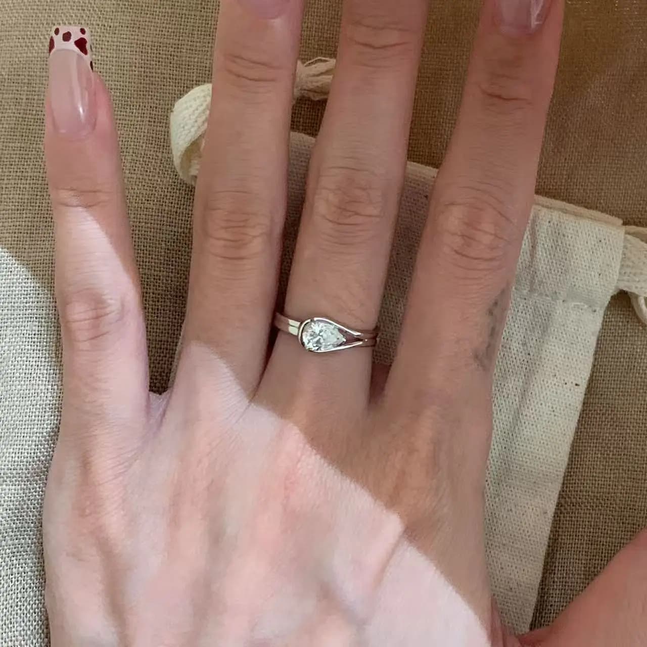 Drop Diamond Ring for Women Korean Light Luxury Elegant Open Finger Design