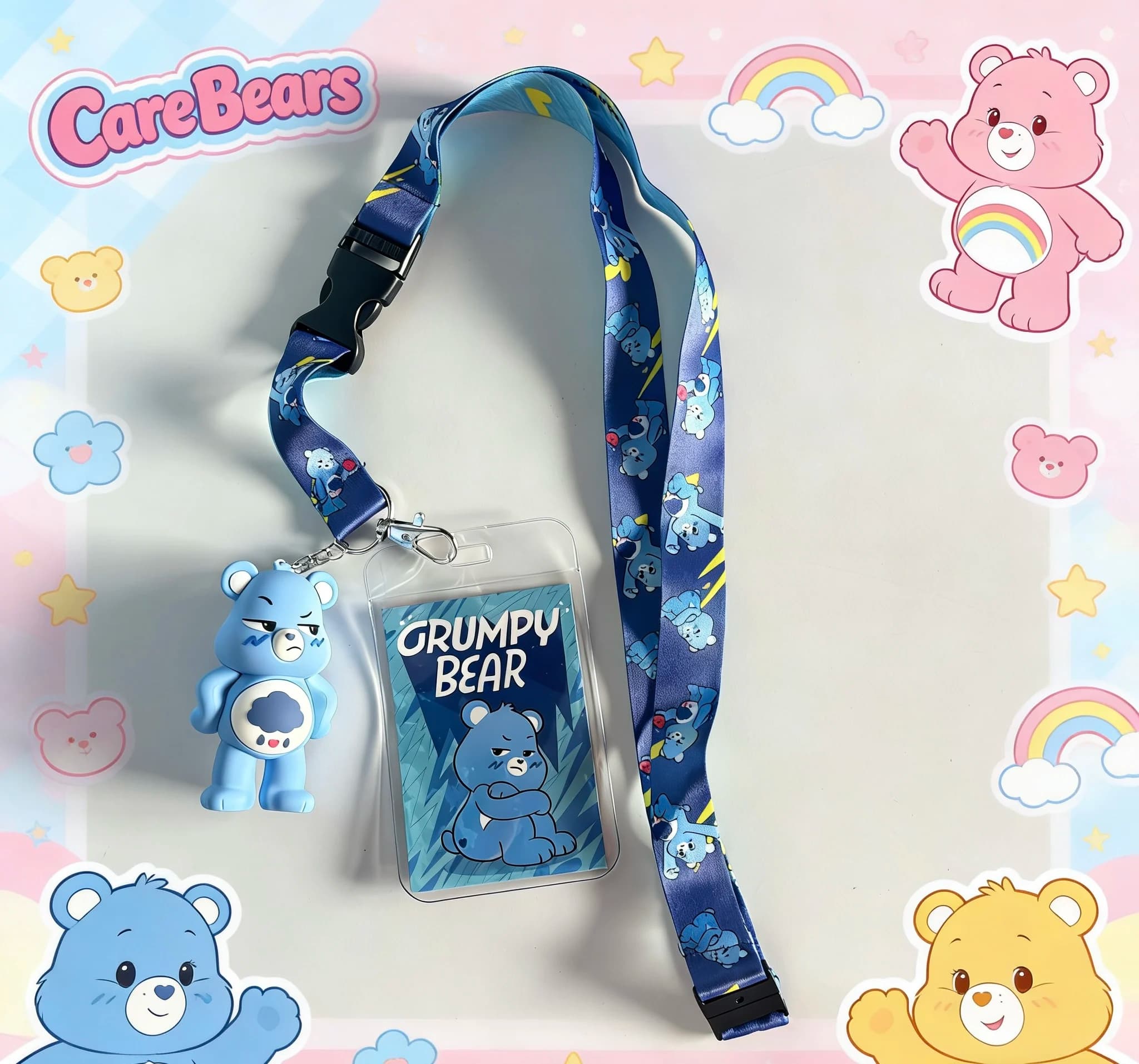 Care Bears Grumpy Bear Lanyard with Card Holder & 3D Charm – Cute ID Badge Holder for Daily Use