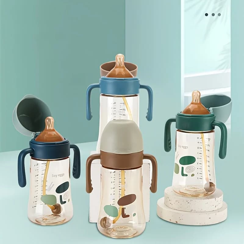 Flip cover integrated dust-proof baby bottle, wide caliber PPSU baby bottle, baby bottle, children's straw, learning cup