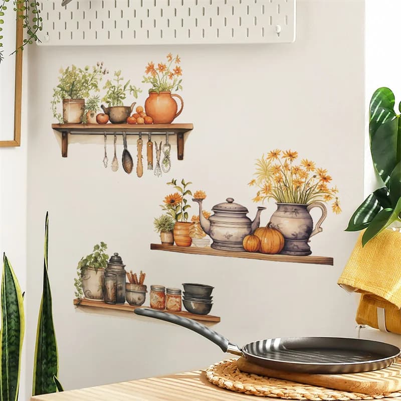 1 pcs painted green plant flower pot wall paste kitchen kitchen house background wall decal self-adhesive